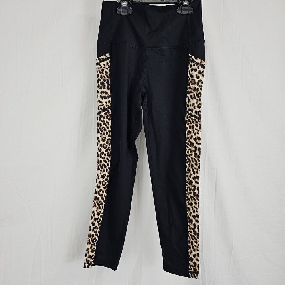 Zyia Active Leggings Womens Size 4Black Leopard Print Cropped Yoga Workout Pants